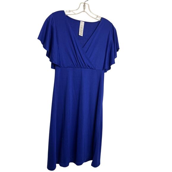 Ladies Short Sleeve Wrap Cross Over V Neck Dress Swing Flared Midi Dress Size Sm - Picture 1 of 6